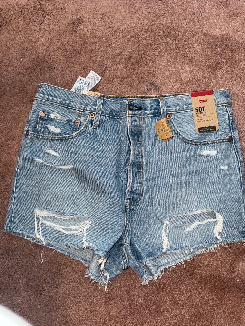 Levi's Light Blue Distressed 501 Cutoff Denim Shorts Size 33